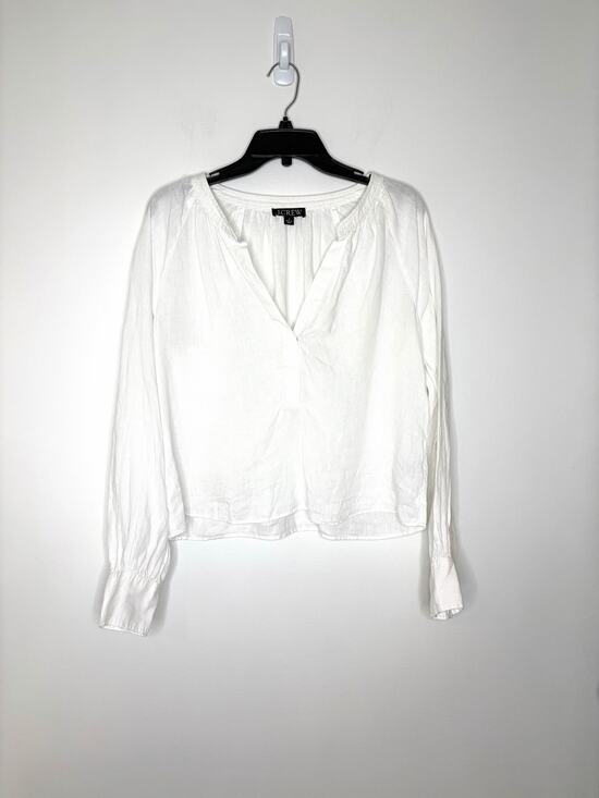 J. Crew Tops - J. Crew Women's Cabana 100% Linen Top Sz S Split Neck Long Sleeve C1542